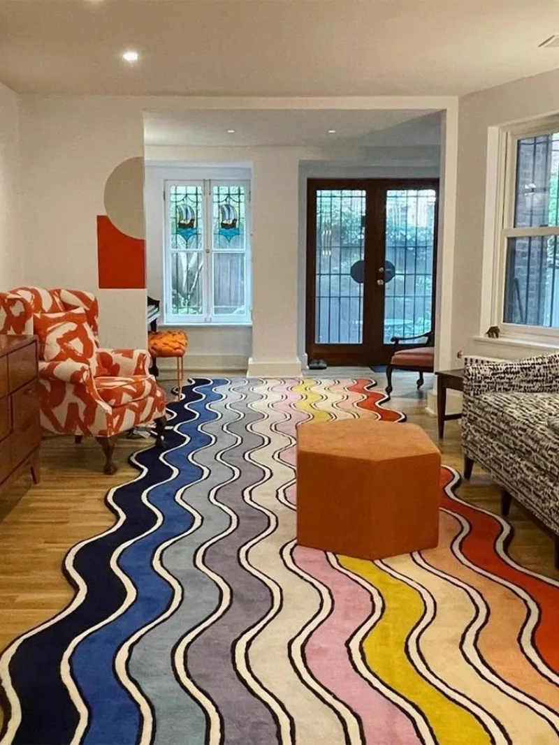 

Living Room Carpet Rainbow Irregular Folding Machine Washable Fun Coffee Table Leisure Area Carpet Bedroom Bedside Mat Alfombra