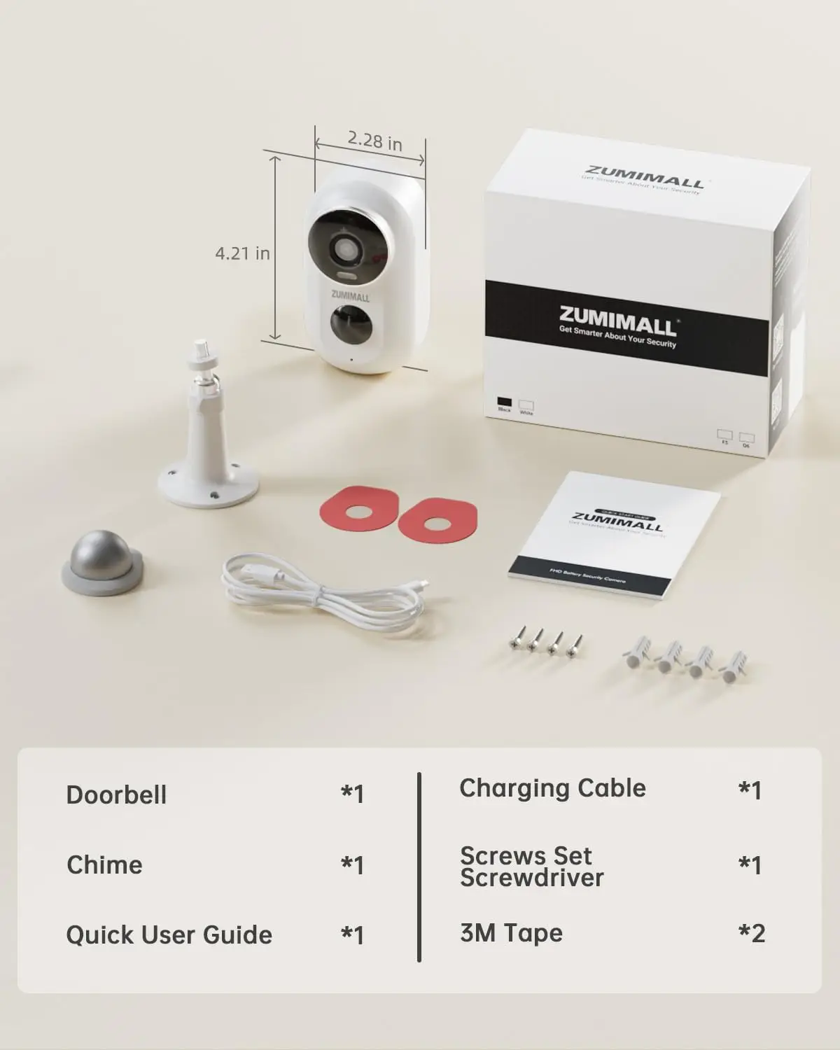 كاميرات مراقبة ZUMIMALL APP F5 لاسلكية خارجية مع حامل مغناطيسي، تعمل بالبطارية، 2.4G WiFi، رؤية ليلية ملونة بدقة 3 ميجابكسل