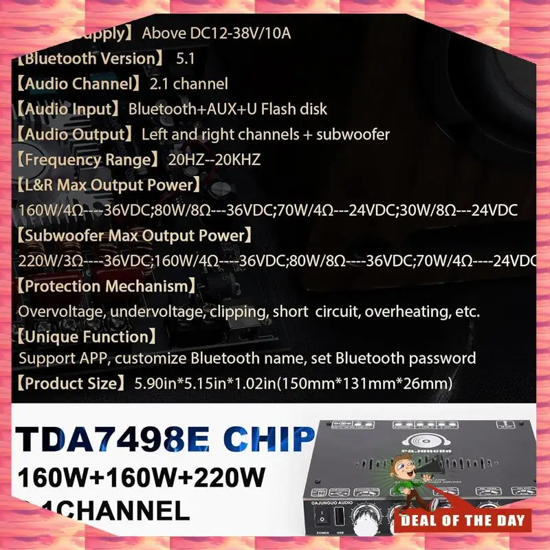 24-Hour Delivery DAJUNGUO 1Set S220HS Bluetooth Power Amplifier Board, 2.1 Channel 12V-38V Audio Power Amplifier Module