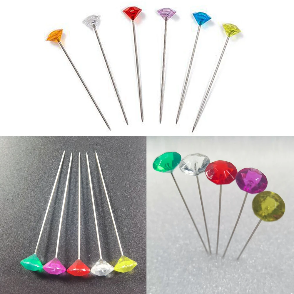 Colorful Sparkle Diamond Head Pushpin Set Transparent Map Flower Pins Cork Board Sewing T-Pins Fabric Clothing DIY Crafts