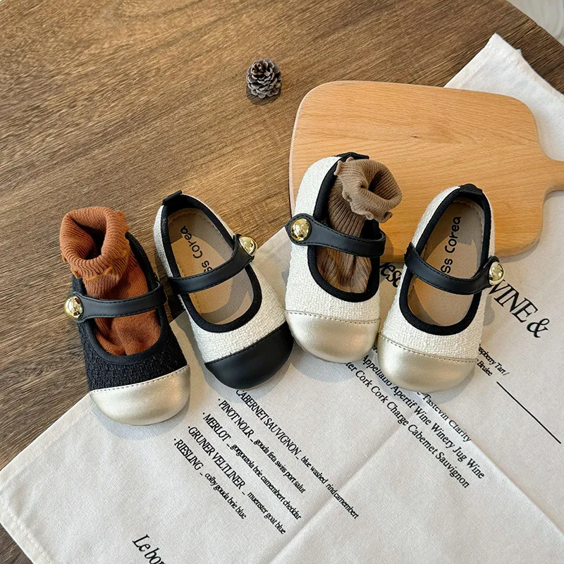 الأطفال الخريف النسخة الكورية الأميرة أحذية من الجلد لينة سوليد حذاء فردي غير رسمي فتاة البريطانية ساحة تو الترتر الفيلكرو الأحذية #3