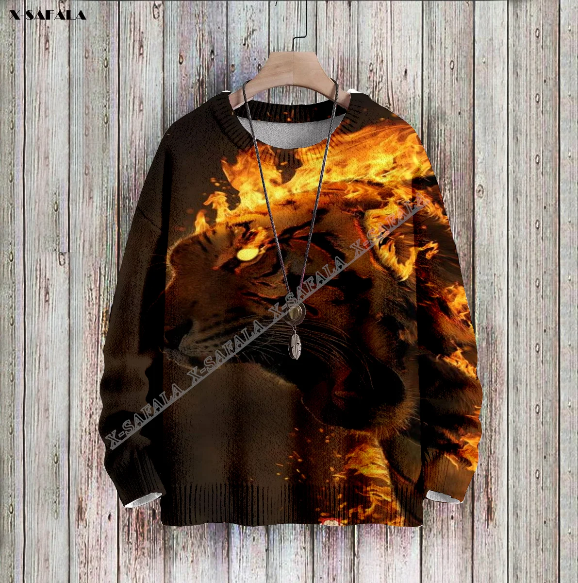 Fire Tiger Animal 3D Printed Ugly Sweater Christmas Gift Men Female Winter Knitted Cotton Xmas Warm