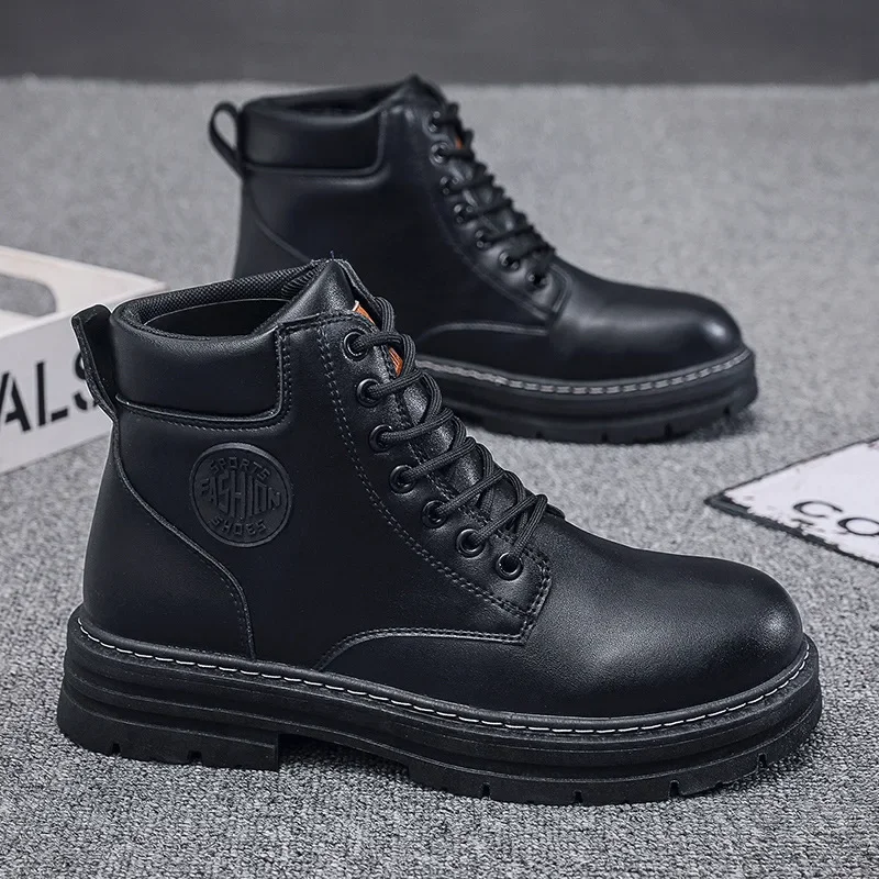 

Men Boots Winter High Top Leather Shoes Fashion Cotton Shoes Fashion Ankle Boots Business Casual Outdoor Shoes Male Sneakers New