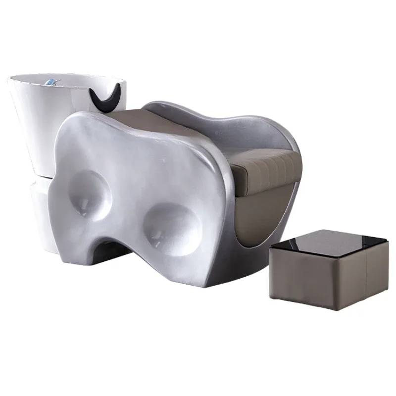 

Лежащая полукерамическая раковина, кресло для шампуня, парикмахерская для парикмахерской, элитный салон, массажная промывочная кровать