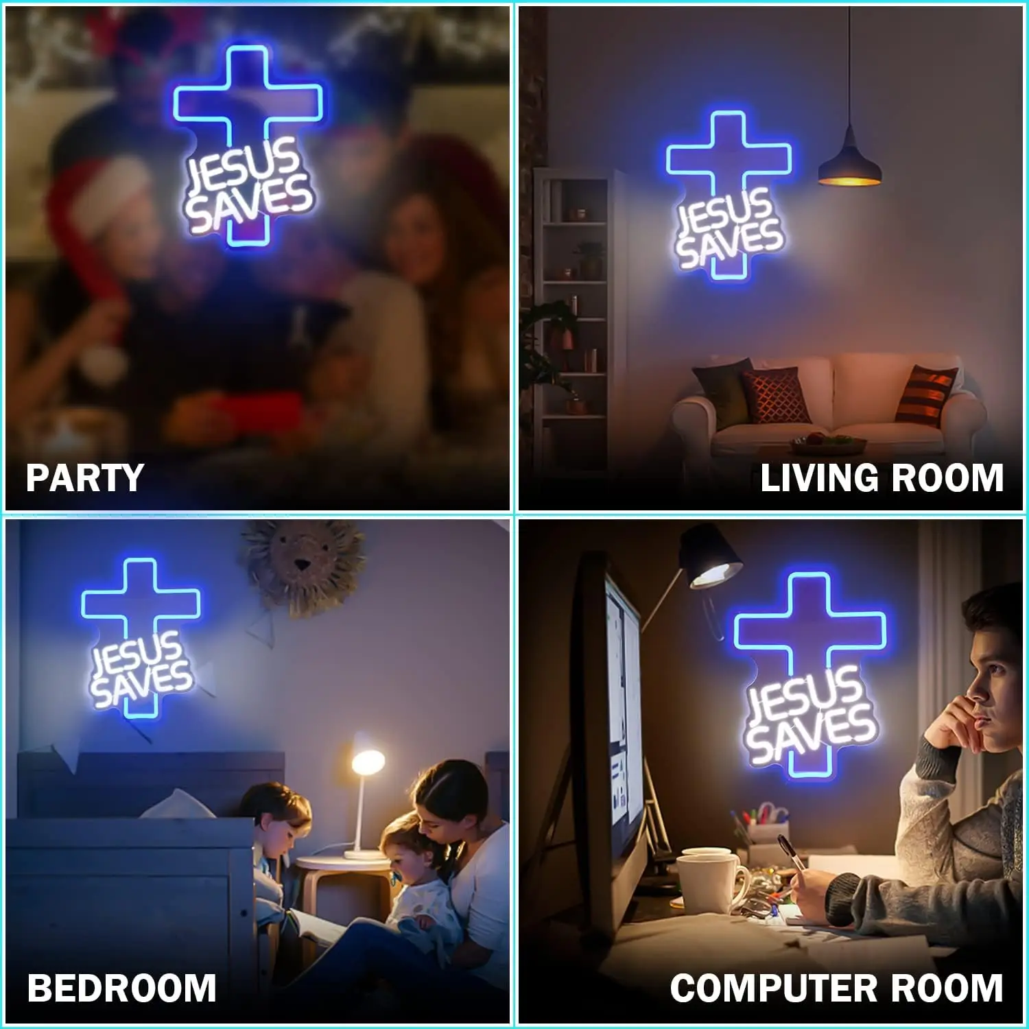 Cross Neon Signs Jesus Saves LED Neon Signs Light for Wall Decor Bedroom Room Christian Church Events Birth Christmas Decor Gift