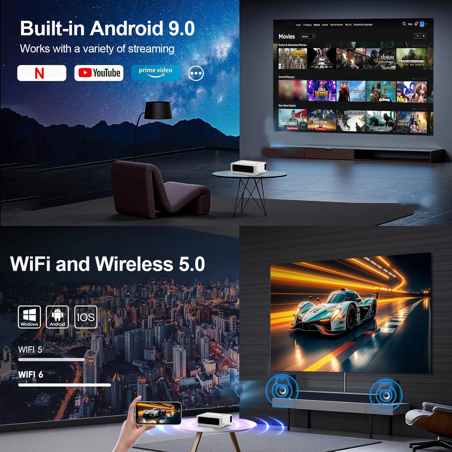 Full Hd Projector 4k Video 1080P Wifi Bluetooth Projector Connection For Smart Projector Outdoor With Android Digital Projector