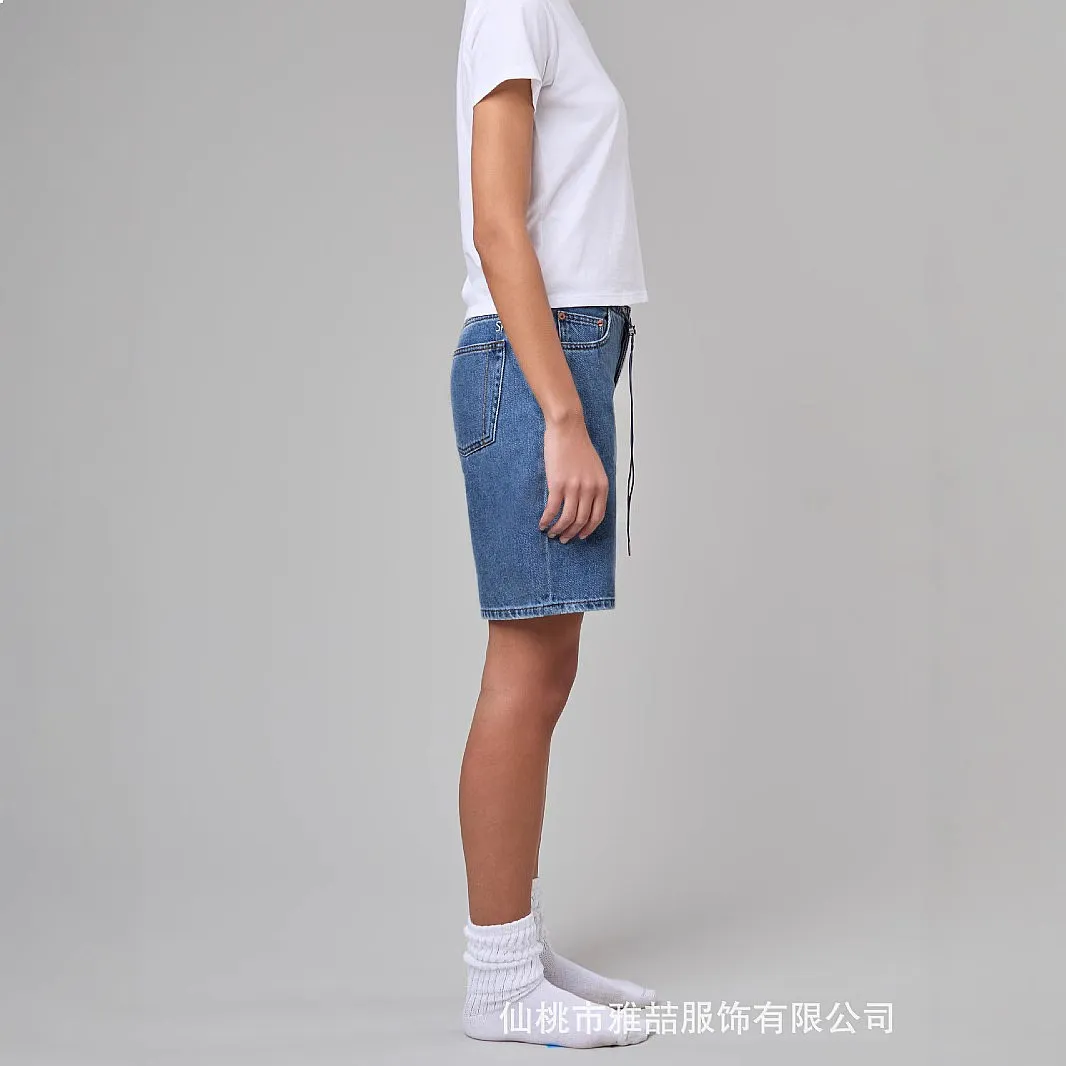 Shorts, Low Rise Adjustable Drawstring Loose Denim Short, Spring Summer