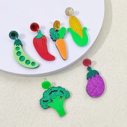 KUGUYS Fashion Fruits Vegetables Glitter Drop Earrings for Women Acrylic Cute Jewelry Accessory