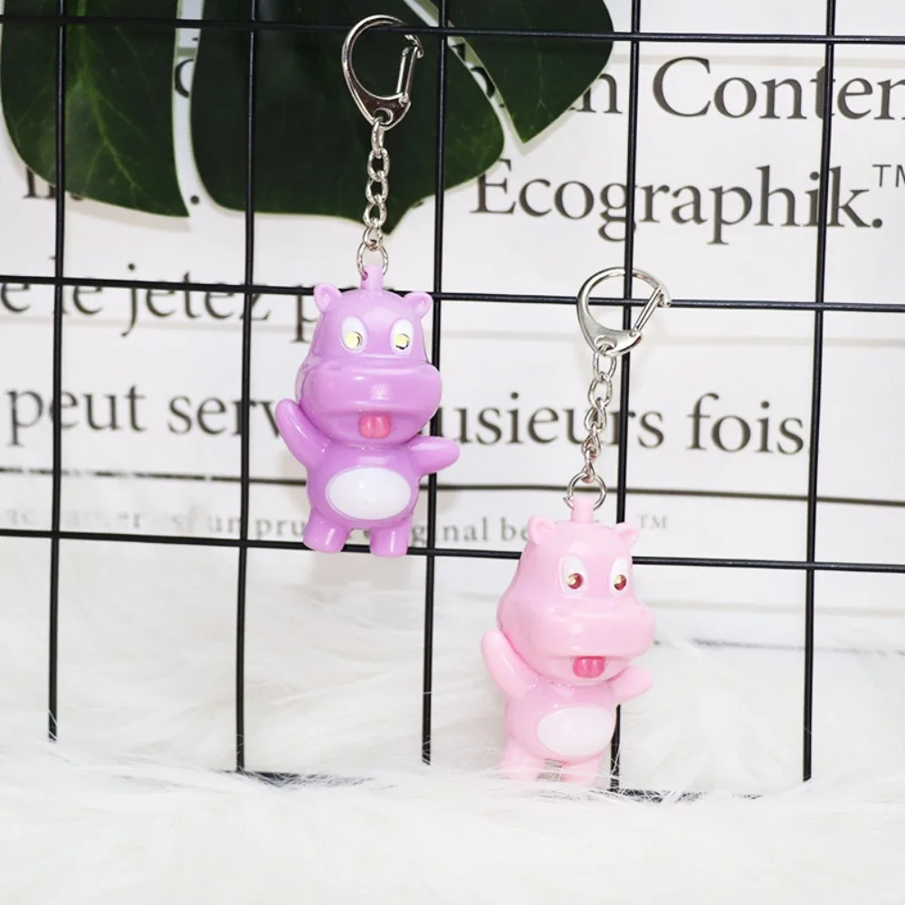 Keychain Mini Moo Deng Key Ring Luminiferous Anti-loss Bouncing Pig Mu Dang Doll Waterproof Plastic Dwarf Hippo Pendant Travel