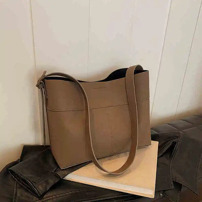 Retro Nubuck Leather Tote Bag Women Large Capacity Versatile One Shoulder Crossbody Bag Autumn Winter Casual Commuting Handbag