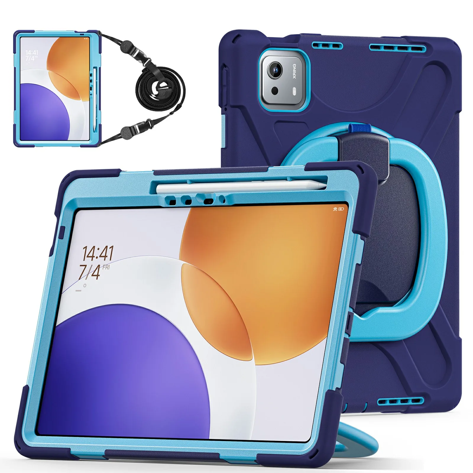For Xiaomi Pad 7S Pro 12.5/6S Pro 12.4 Case with Shoulder Strap TPU + PC + Silicone Kickstand Tablet Cover - Navy Blue