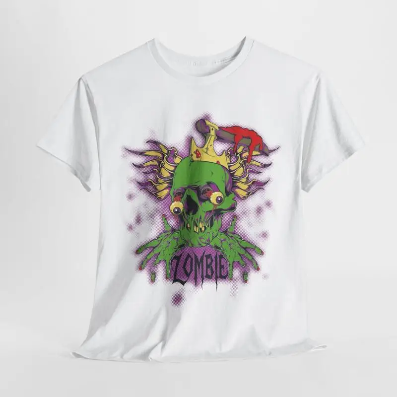 

Men's Zombie Skull T Shirt Cartoonish Design with Crown Axe Bold Colors