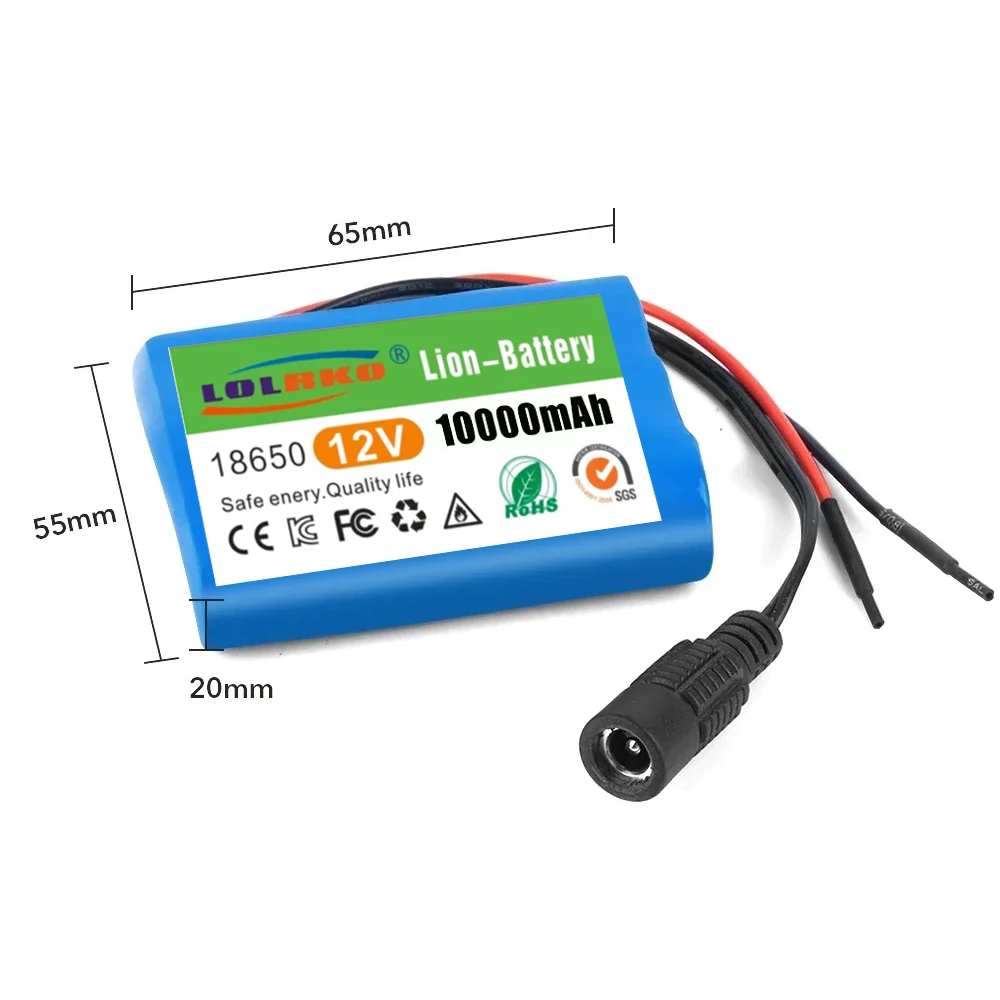 100% New 3S1P Protection Plate12V 10Ah Battery Pack 12V 10000mAh 18650 Lithium ion DC 12.6V Super Rechargeable Battery + Charger