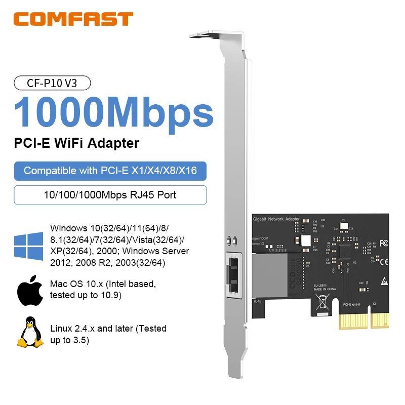 

COMFAST 1000Mbps PCl-E Interface RJ45 Network Card RTL8111 Chip Drive free For Win7/8/10/11Gaming LAN Dongle WiFi Card Adapter