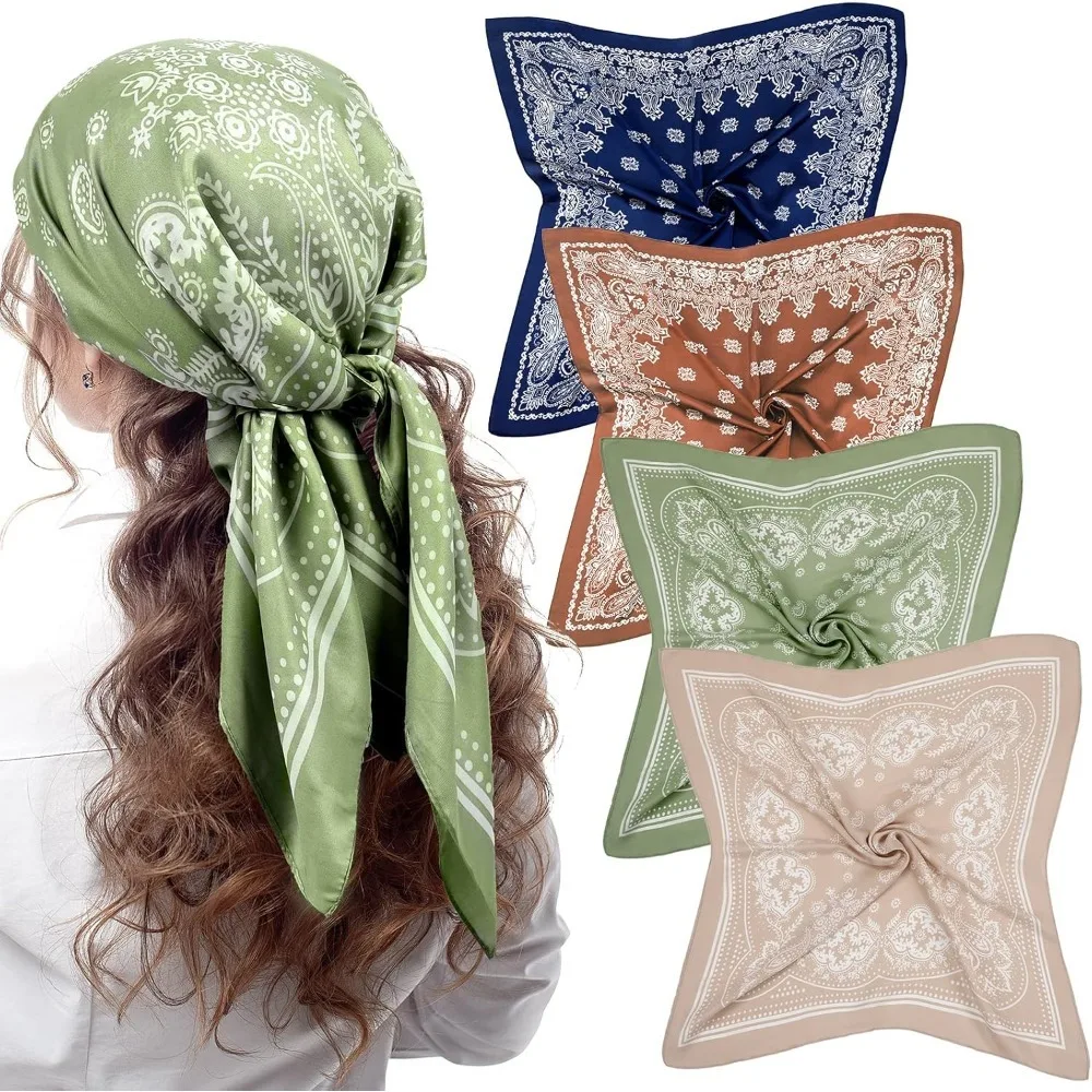 

4 шт. 27 дюймов квадратные атласные платки на голову атласные банданы для женщин повязка на голову на Хэллоуин шелковые шарфы головной убор в стиле бохо