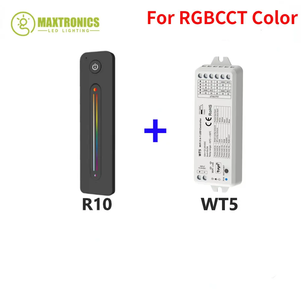 WT5 5 IN 1 Tuya  Smart LED Controller 2.4G RF Remote Google Plus Voice Control DC12-24V For Control RGB RGBW RGB+CCT Led Strips