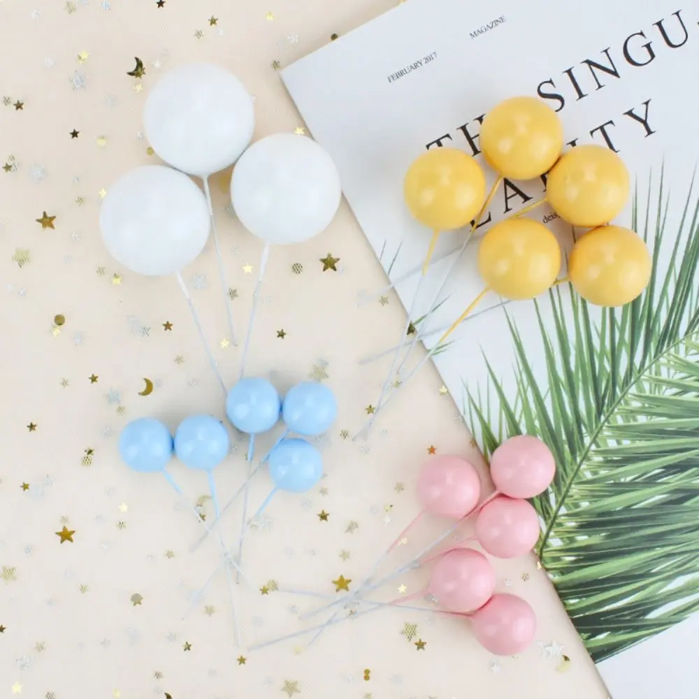 5 stücke/20 stücke Ball Kuchen Topper Rosa Blau Gelb Weiß Kunststoff Ball Plug-In Kuchen Dekor Wiederverwendbare Kuchen dekorieren Liefert