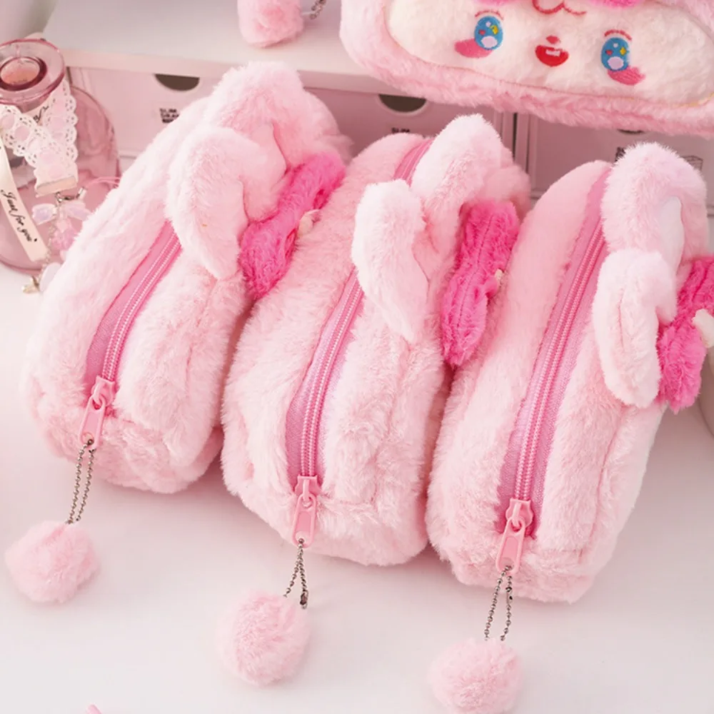 Large Capacity Capybara Pencil Case Plush Pouch Transparent Cute Bear Pen Bag PVC Cat Furry Stationery Storage Bag Office