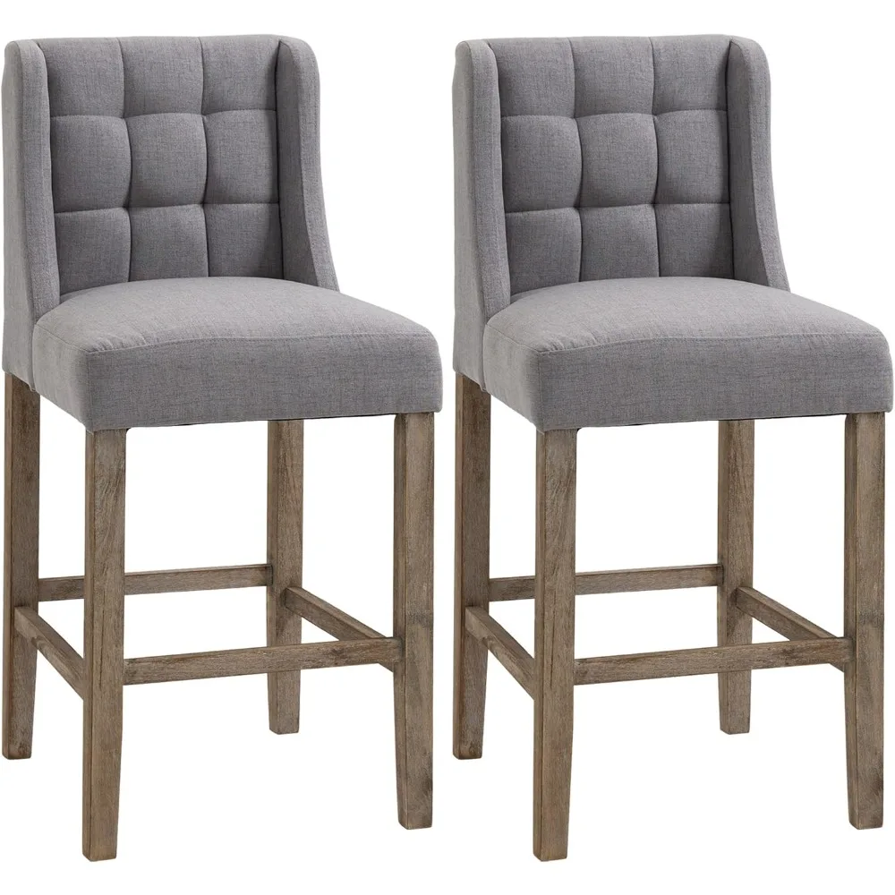 

Modern Bar Stools, Tufted Upholstered Barstools, Pub Chairs with Back, Rubber Wood Legs for Kitchen, Dinning Room