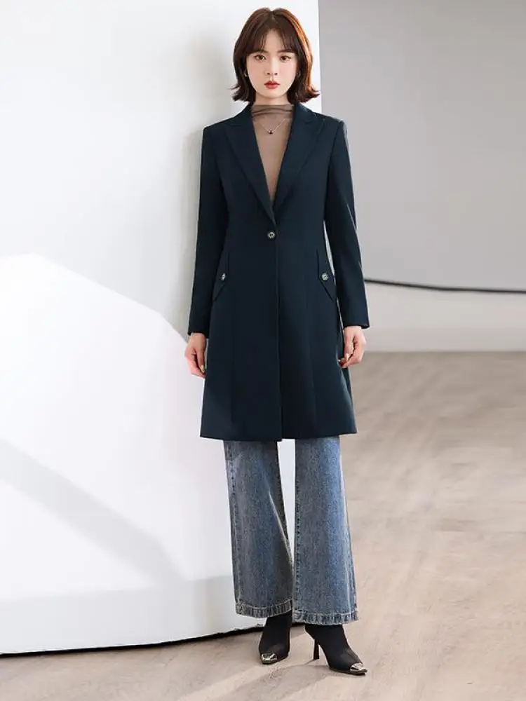 

Vintage Women Solid Elegant Long Sleeved Office Woolen Coat Autumn Winter Versatile Commuting Button Jacket Tops 2025 Simplicity
