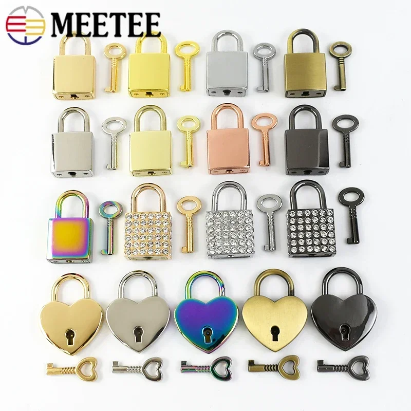 Meetee 2/5Sets Metal Keys Padlocks for Luggage Square Lock Clasp Bags Brass Locks Handbag Hardware Decorative Buckle Accessories