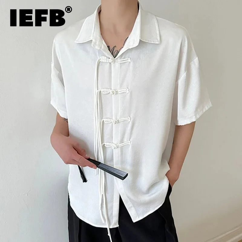 

IEFB New Chinese Style Men's Shirt Minimalist Knot Button Short Sleeve Male Top Turn-down Collar Casual Loose Men Shirts 9C5959