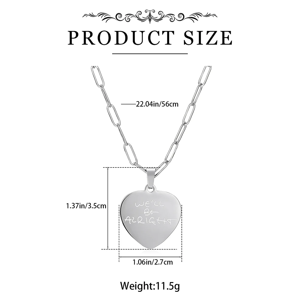 "We Sera Alright" Collier en Acier Inoxydable Harry Styles Coeur Pendentif Bijoux Cadeaux de Qualité pour Femmes et Bol Gérérateur