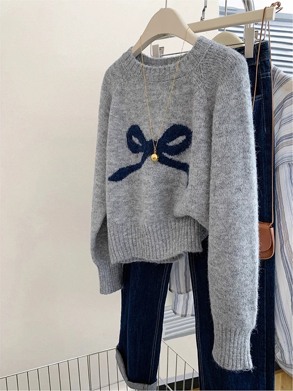 

Женский вязаный шерстяной свитер-пуловер с узлами, утепленный, с длинным рукавом, круглым вырезом, для повседневной носки, зимний базовый слой