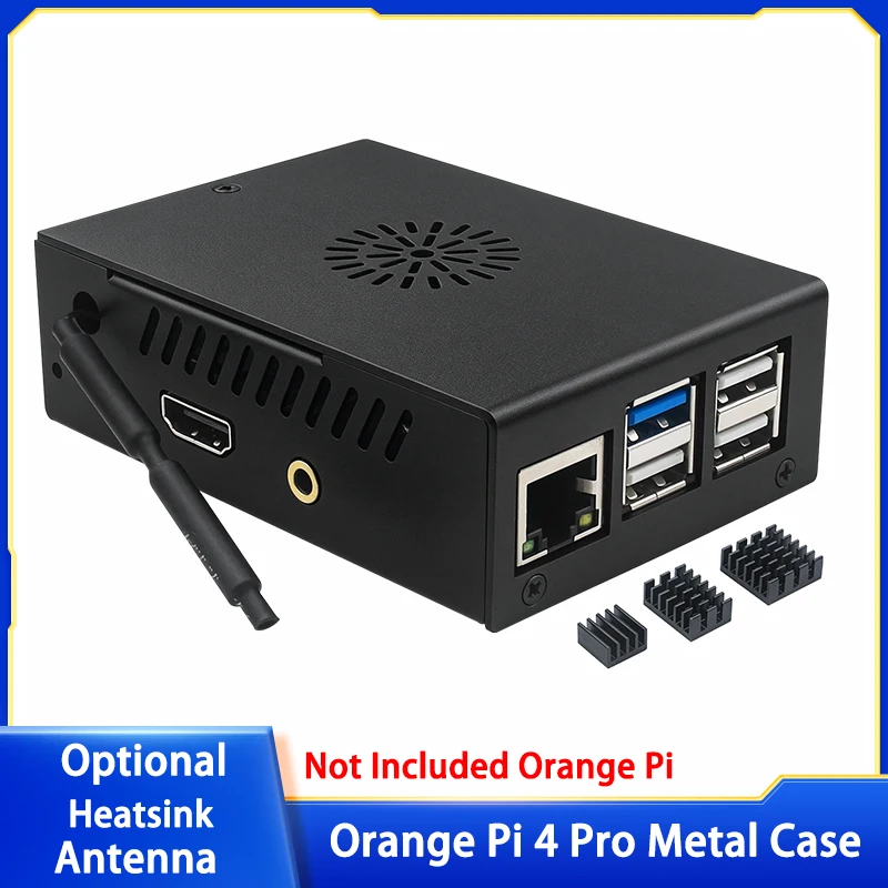 Metalowa obudowa ochronna Orange Pi 4 Pro z aktywnym chłodzeniem i wentylatorem, opcjonalny radiator, antena do Orange Pi 4 Pro
