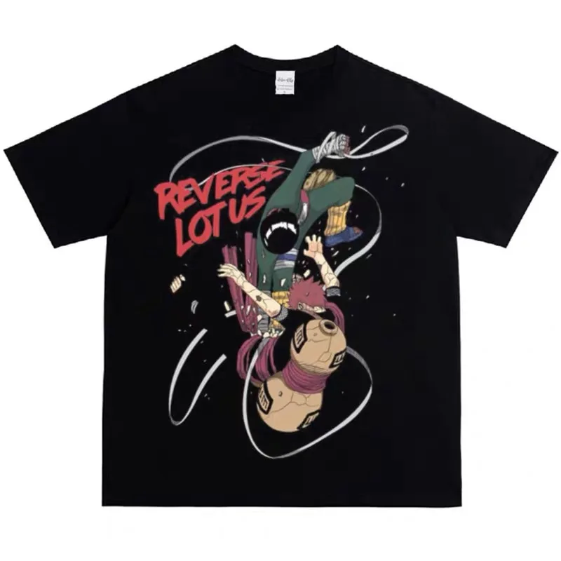Men Washed Anime Naruto Print T Shirt Hip Hop Streetwear T-Shirt Harajuku Cotton Short Sleeve Casual Tshirt Summer Tops Tees