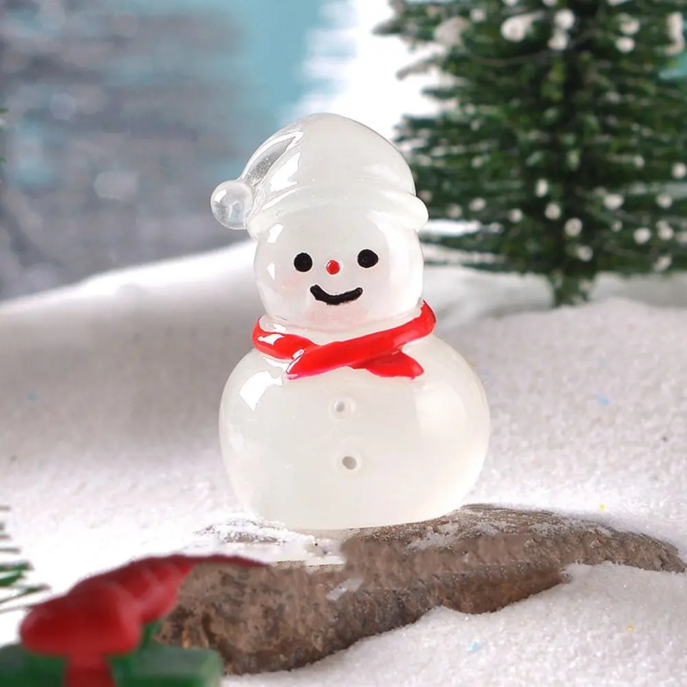 

Cartoon Christmas Snowman Figurine Cute Resin Crafts Mini Snowman Ornament DIY Glow in Dark Luminous Snowman Statue