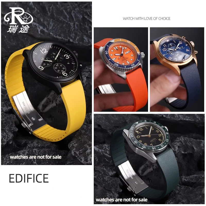 8 kolorów unisex pasek do zegarka z gumy fluorowej 18 mm 19 mm 20 mm 22 mm odcięcia do rozmiaru Szybkie zwolnienie Dostosuj do zegarka Breitling Rolex Seiko Tank