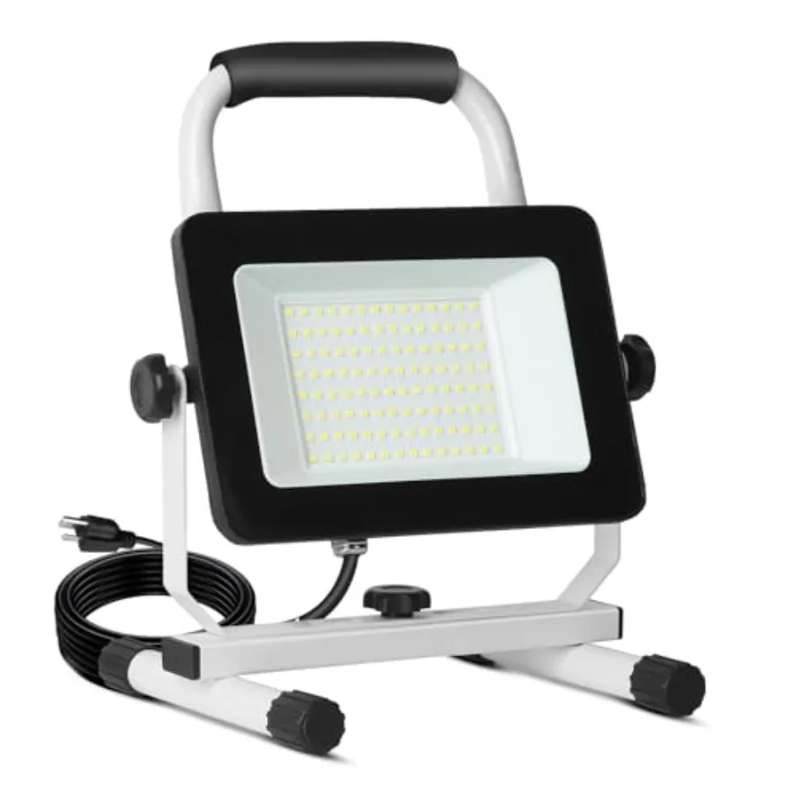 

6000 Lumen LED Work Light with Stand, 60W Waterproof Flood Light, Brightn Switch Adjustable, er Bright 10Ft Power Cord Portable