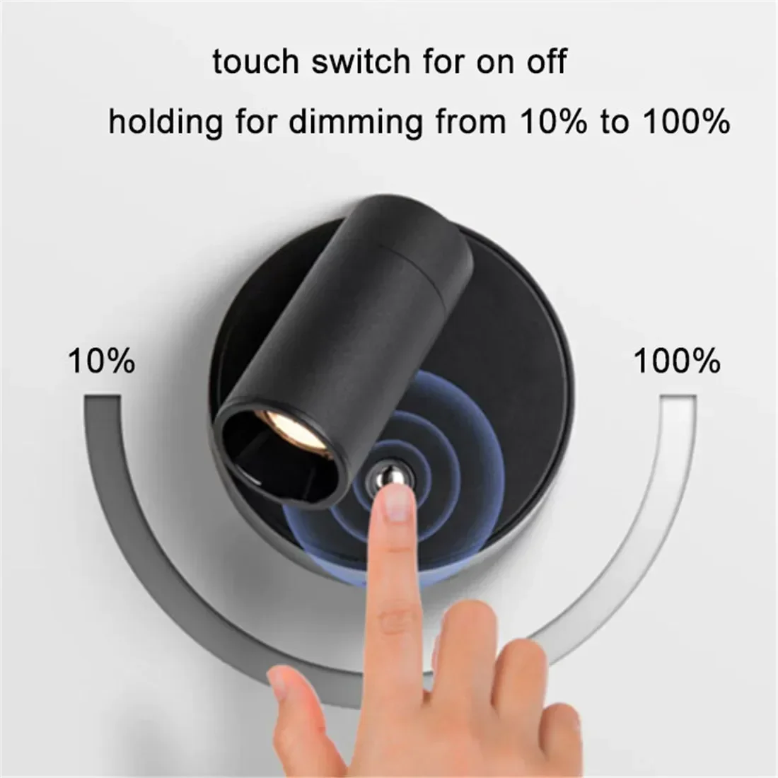 USB Rechargeable LED bedroom Wall Light with Touch Switch Black White Magnet Magnetic base Dimmable for Bedside Study Reading