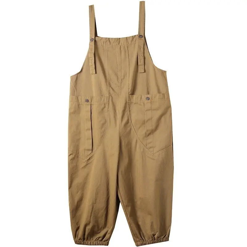 캐주얼 하렘 팬츠 여성용 큰 사이즈 봄 여름 작업복 9부 슬림 와이드 숄더 팬츠 하이웨이스트 출퇴근용