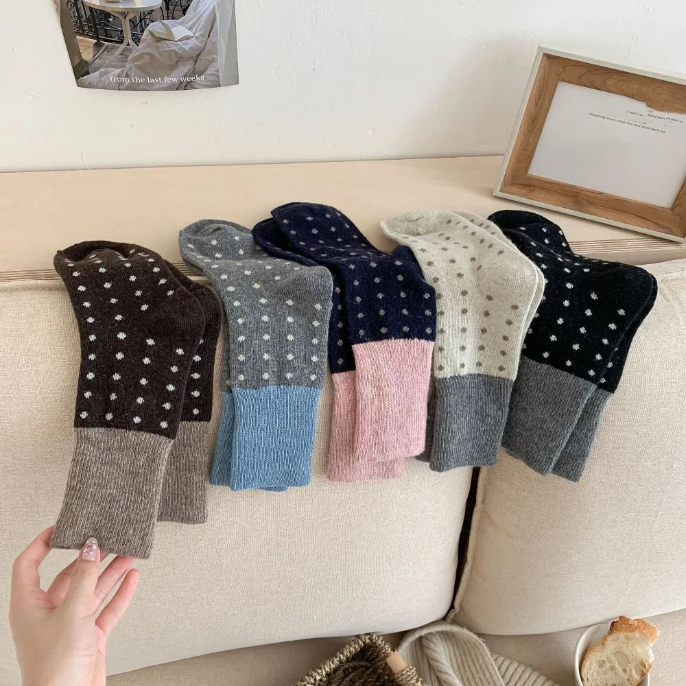 

5Pairs Cute Sweet Polka Dot Socks Soft Japanese Style Tube Socks Women Mid Tube Patchwork Women Stockings Girl