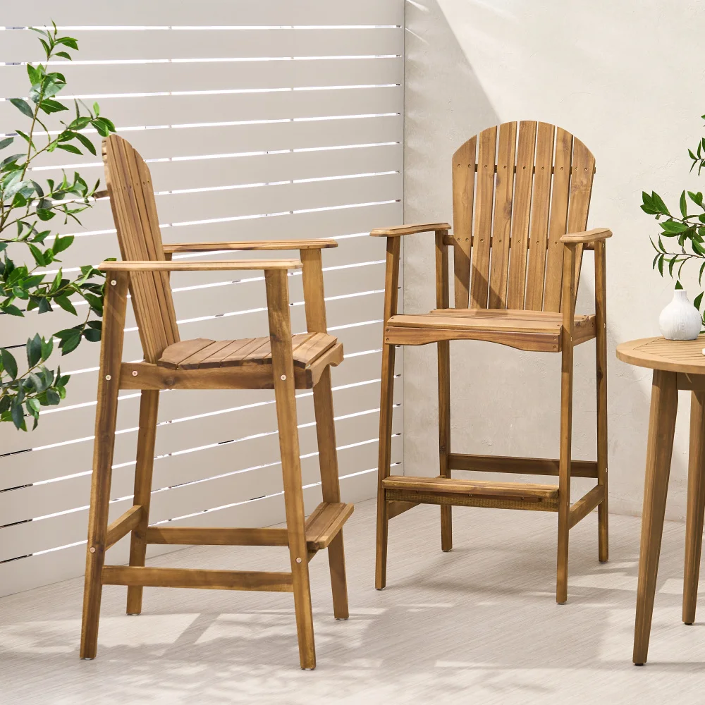 

Набор из 2 прочных уличных барных стульев Adirondack из натурального окрашенного дерева акации для балкона и террасы