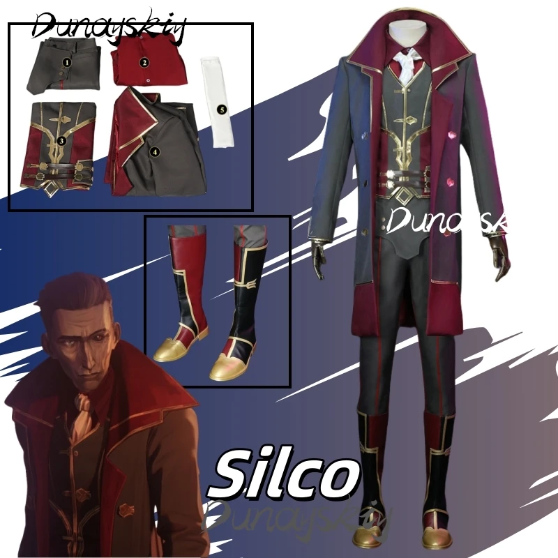 Silco cosplay traje com sapatos casaco roupa jogo lol arcano jinx pai gangland homem adulto role play para o dia das bruxas personalizado