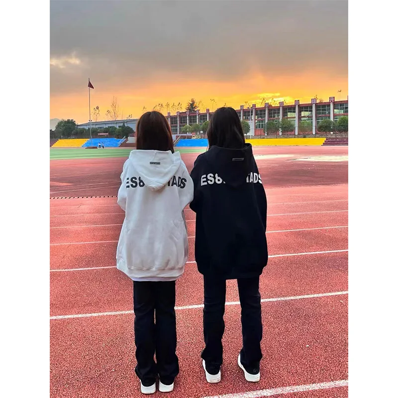 Branco fce forrado oversize hoodie feminino rua sle outono inverno thiened solto casal outerwear casual confortável