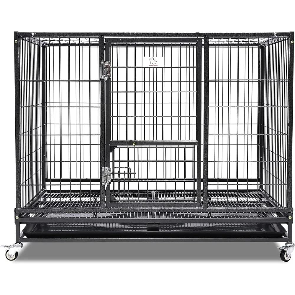 

Homey Pet 43" Stackable and Collapsible Heavy Duty Cage W/Feeding Door, Casters and Tray