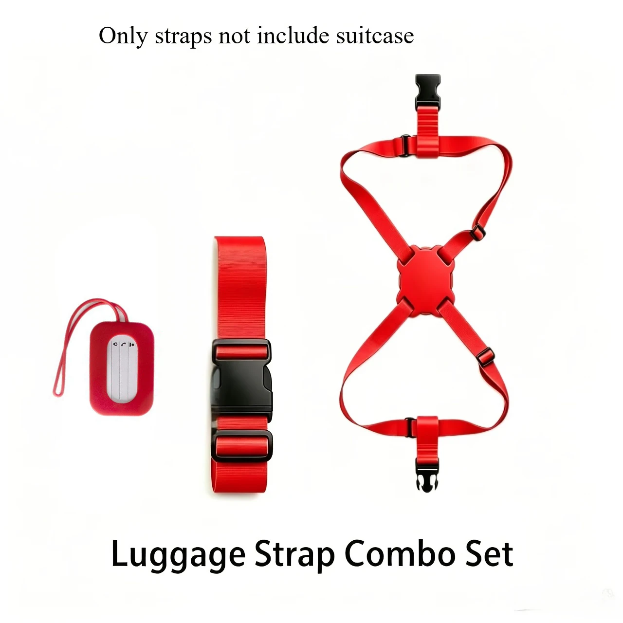 3-Piece Set (2 Luggage Straps + 1 Luggage Tag) Multi-Color Wear-Resistant Nylon Explosion-Proof High-Elastic Luggage Straps, Travel Luggage Packing Figure-Eight Fastening Straps, Adjustable Buckle Reinforced Straps, Soft Silicone Anti-Lost Identification Luggage Tags, Luggage Hanging Tags, Anti-Lost Identification Tags, Essential for Business Trips and Travel
