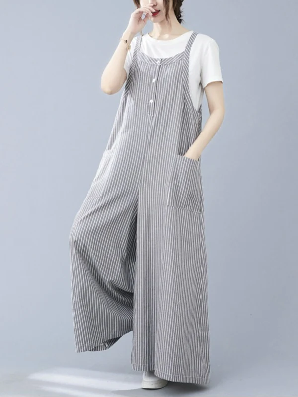 Casual Wide Leg Pants with Big kets Slimming Hidden Meat Artistic Age Reduction Women's plus Size Summer Cargo Pants