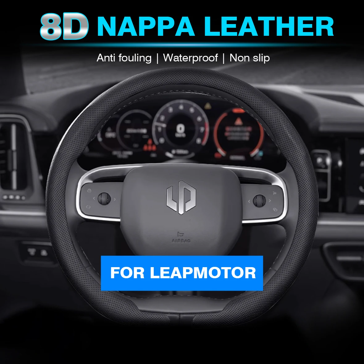 

8D Nappa leather Car Steering Wheel Cover For LEAPMOTOR C11 C10 T03 C16 2022 - 2024 2025 Non-slip Car-styling Auto Accessories