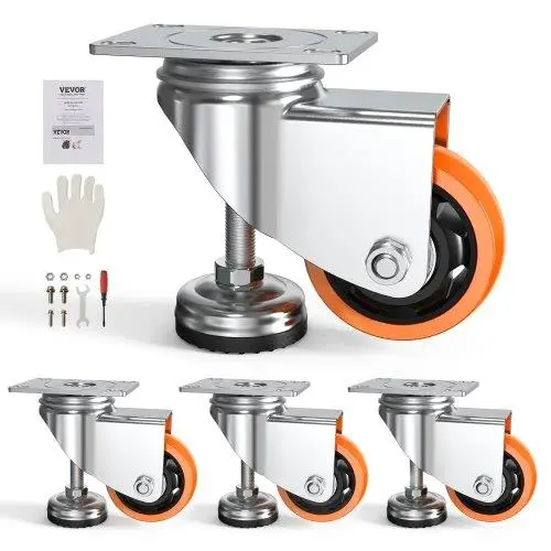 Set of 4 Heavy Duty Leveling Casters - 720 lbs Capacity, 3 Diameter 360° Swivel Wheels, Adjustable for workbench & Equipment