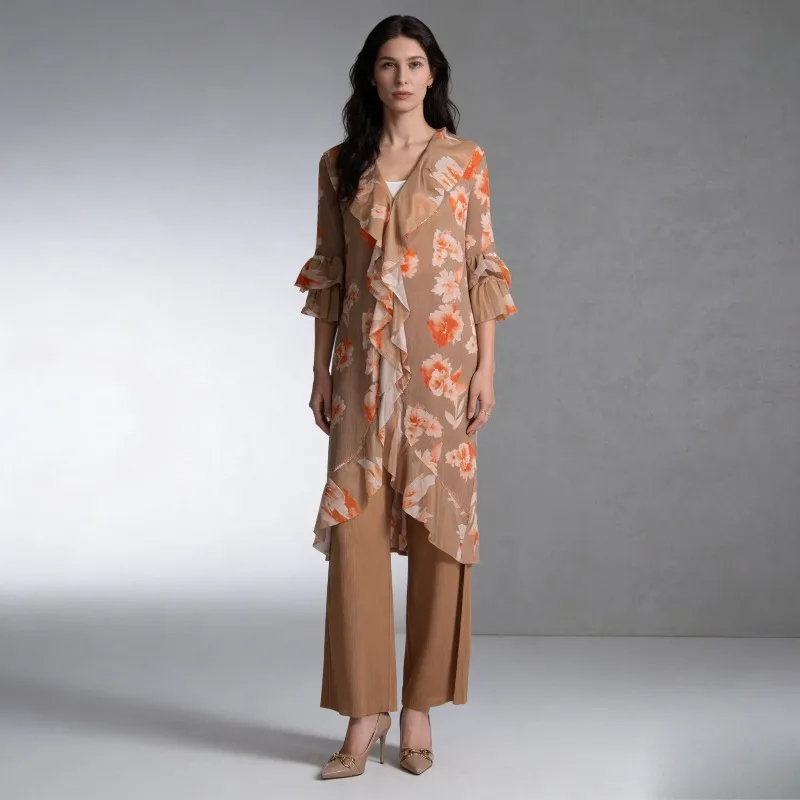 

Комплект плиссированных брюк Miyake Original 2026: Новинка лета, плиссированный комплект с принтом, кардиган с V-образным вырезом, широкие брюки, комплект из 2 предметов, стройнящий силуэт