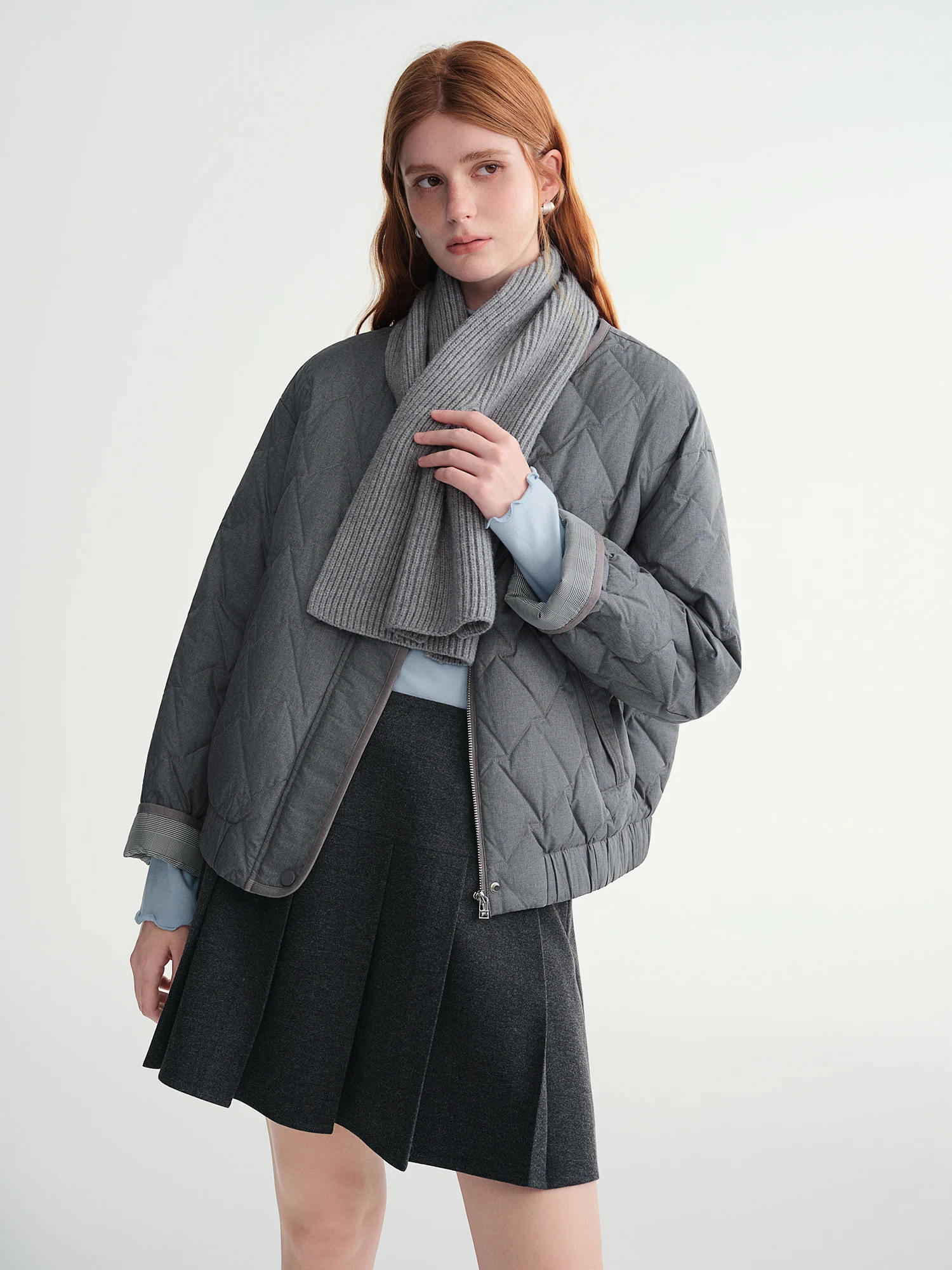 DUSHU Plus-size Women【Commute Essential】 Scarf 90cm White Goose Down Jacket Winter All Season Lightweight Insulated Short Coat