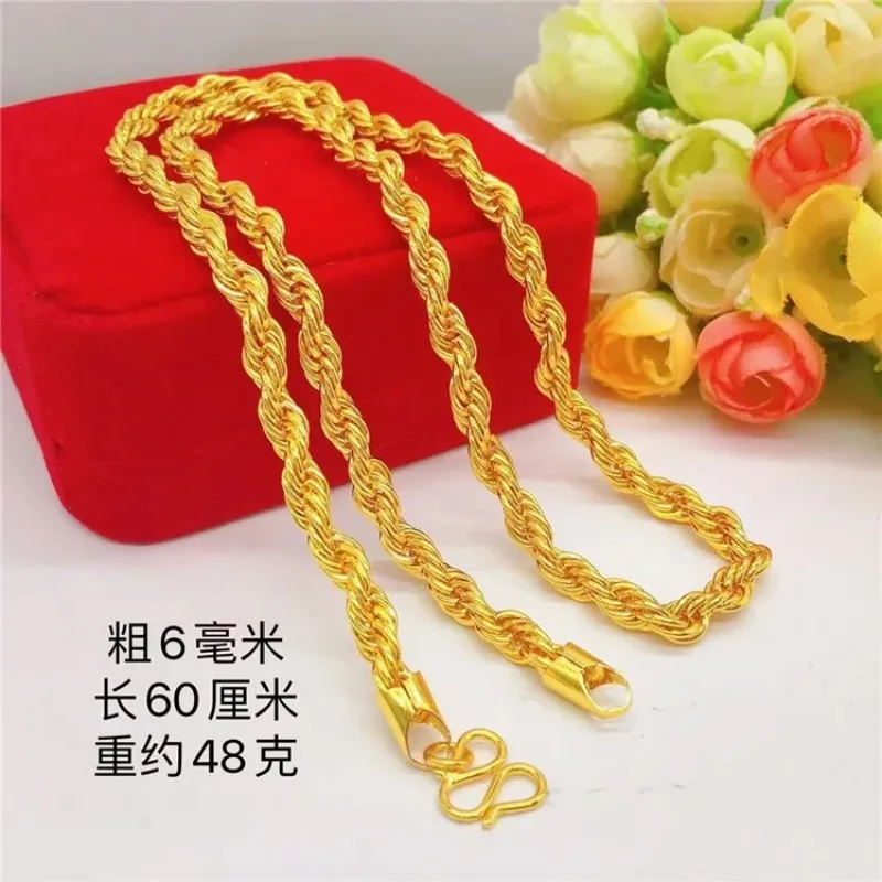 Dynar Jewelry  9999 pure gold deep-fried dough sticks twisted necklace 60cm long 24K pure men's gold necklace gold jewelry gifts