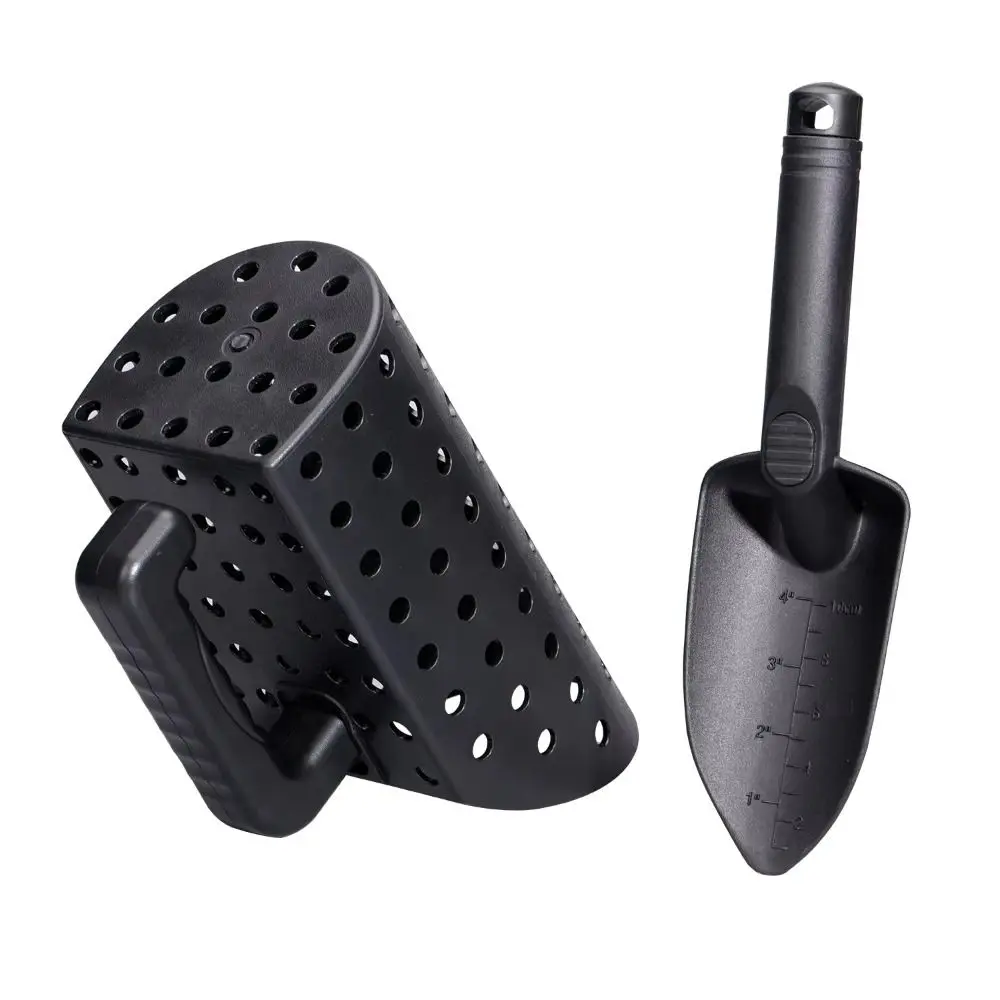 2 Stuks Plastic Zand Scoop Schop Set Graafgereedschap Met Handvat Strand Schop Zand Zeef Hoge Efficiënte Zwarte Strand Vindt Scoop