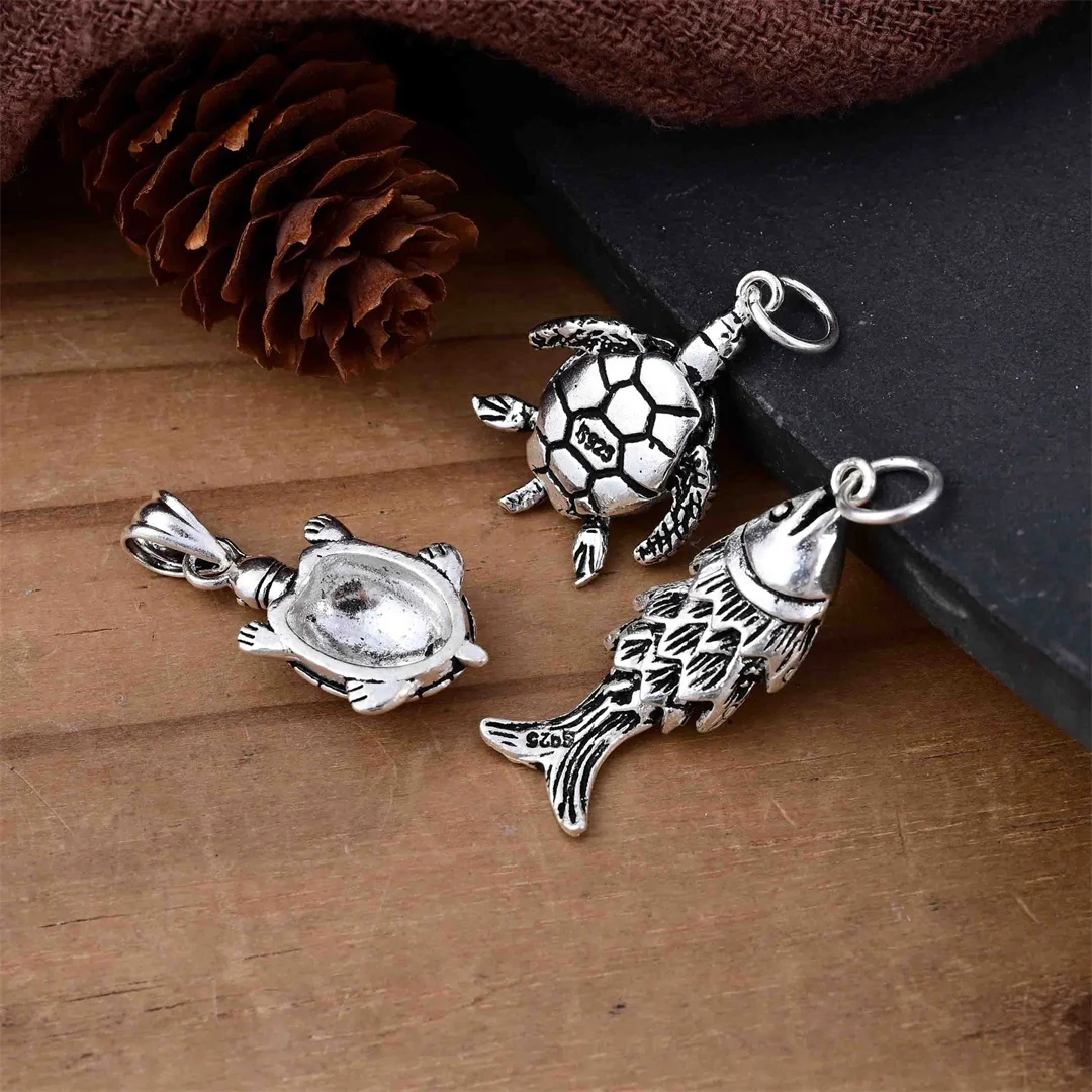 BOCAI S925 Sterling Silver Hand String Keychain Accessories Pendant Antique Turtle Koi Fish Charm Fine Choice Jewelry Wholesale
