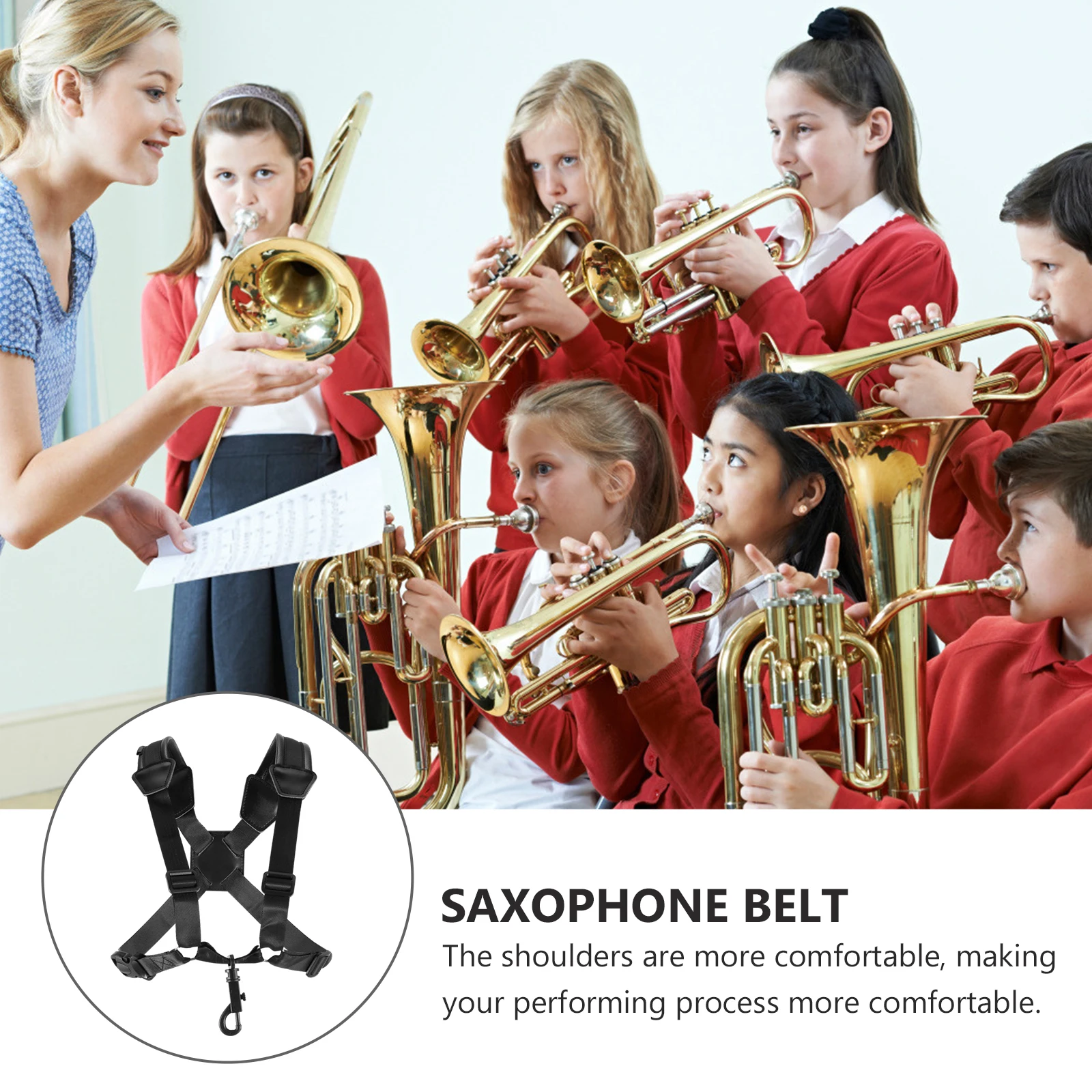 

1pc Universal Fit 140-165cm Height Comfort Sax Strap Shoulder Durable Polyester Webbing Adjustable Playing Belt for